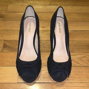 Nine West Black and Cork Open Tor Wedges Size 7